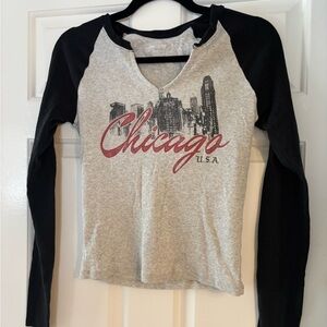 Hollister Chicago Graphic Long Sleeve Top - Black and Gray